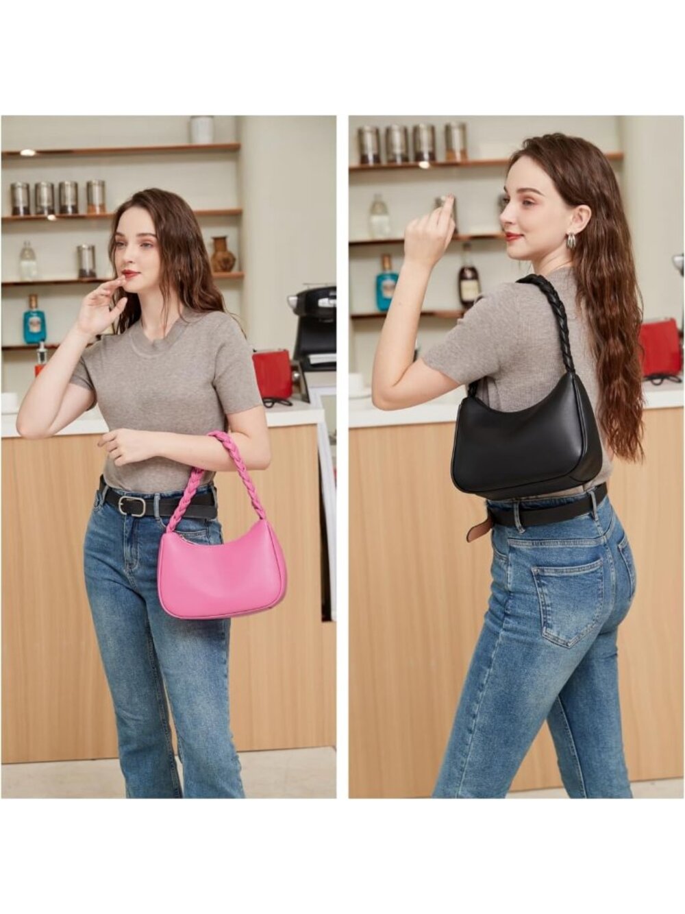 〽️Women's White Cute Hobo Mini Clutch Purse Zipper Closure Shoulder Tote Handbag - Picture 2 of 6
